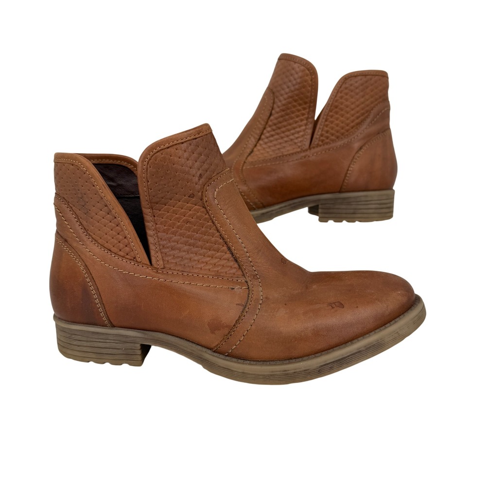 Roan Gossip Ankle Boots Size 7 Cognac Brown Leather Quilted Cutout Booties